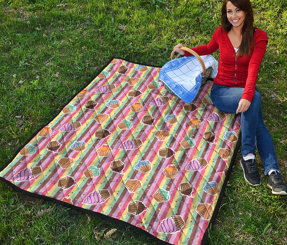 Pastel Striped Cupcake Pattern Print Quilt