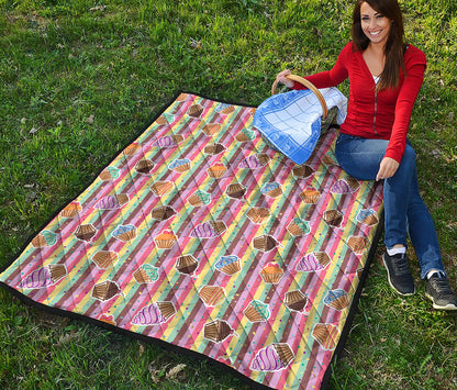 Pastel Striped Cupcake Pattern Print Quilt