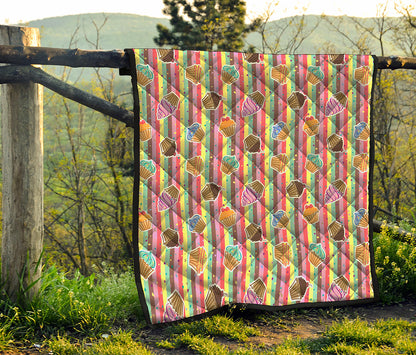 Pastel Striped Cupcake Pattern Print Quilt