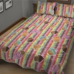 Pastel Striped Cupcake Pattern Print Quilt Bed Set