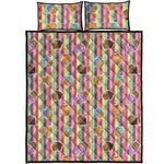 Pastel Striped Cupcake Pattern Print Quilt Bed Set