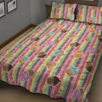 Pastel Striped Cupcake Pattern Print Quilt Bed Set
