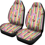 Pastel Striped Cupcake Pattern Print Universal Fit Car Seat Covers