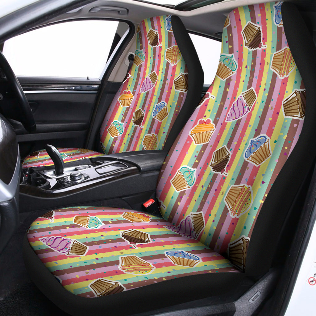 Pastel Striped Cupcake Pattern Print Universal Fit Car Seat Covers