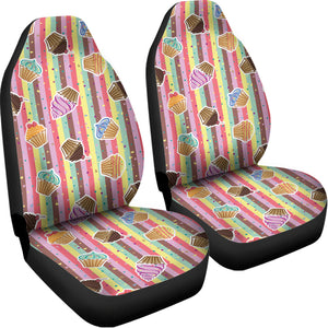 Pastel Striped Cupcake Pattern Print Universal Fit Car Seat Covers