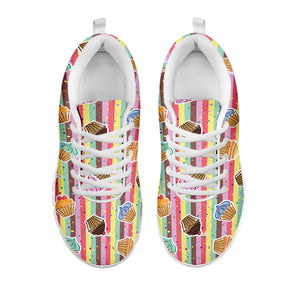 Pastel Striped Cupcake Pattern Print White Sneakers