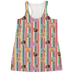 Pastel Striped Cupcake Pattern Print Women's Racerback Tank Top