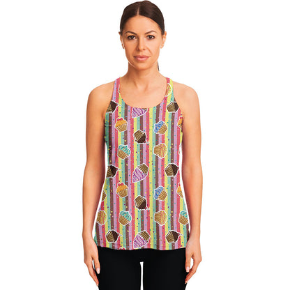 Pastel Striped Cupcake Pattern Print Women's Racerback Tank Top