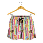 Pastel Striped Cupcake Pattern Print Women's Shorts