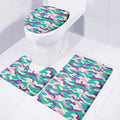 Pastel Teal And Purple Camouflage Print 3 Piece Bath Mat Set