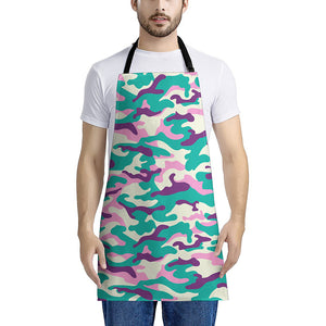 Pastel Teal And Purple Camouflage Print Apron