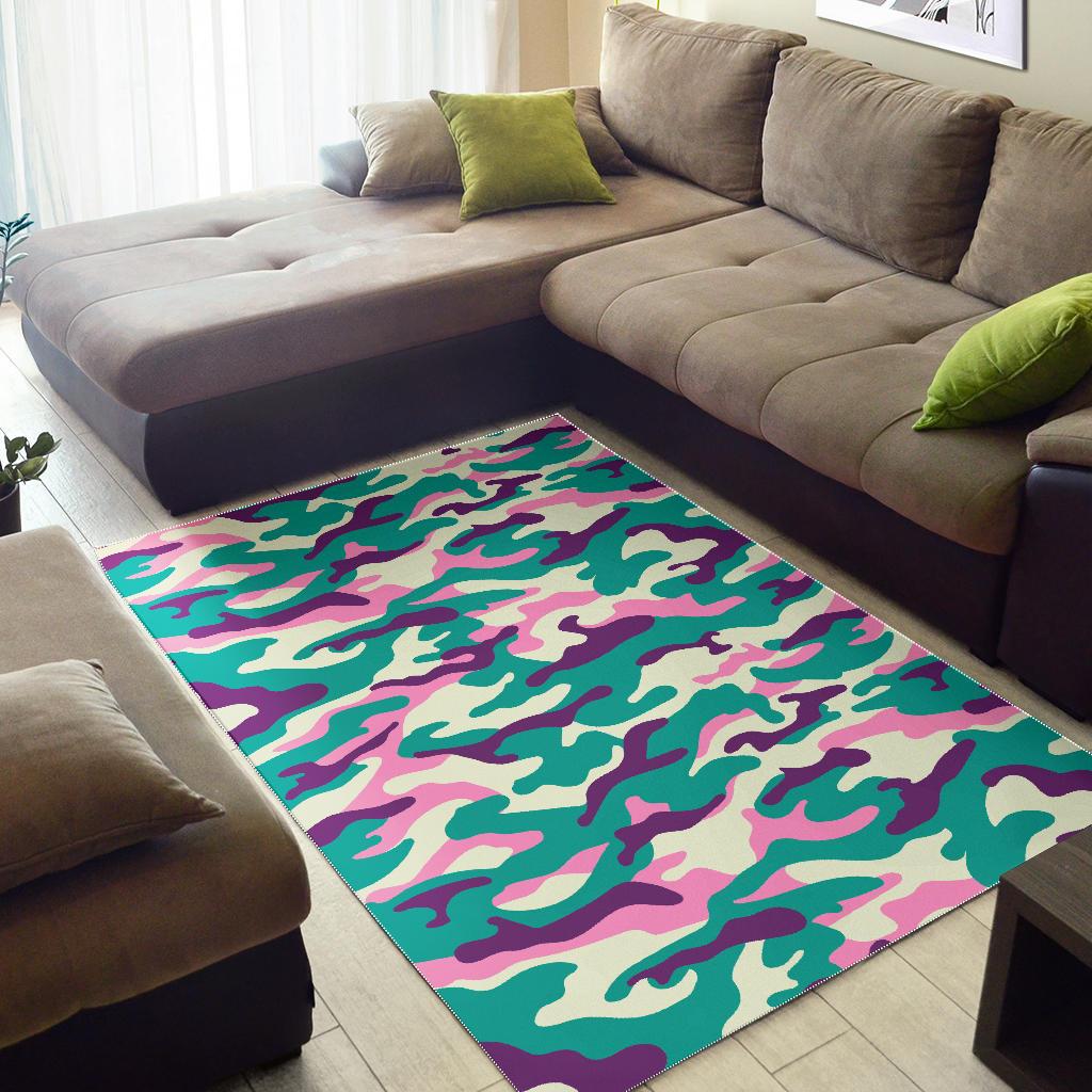 Pastel Teal And Purple Camouflage Print Area Rug GearFrost