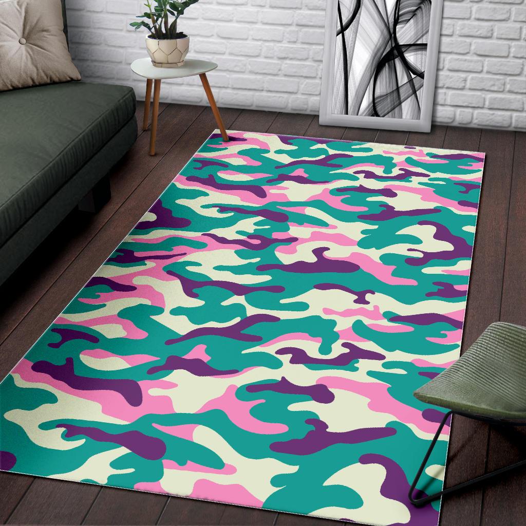 Pastel Teal And Purple Camouflage Print Area Rug GearFrost
