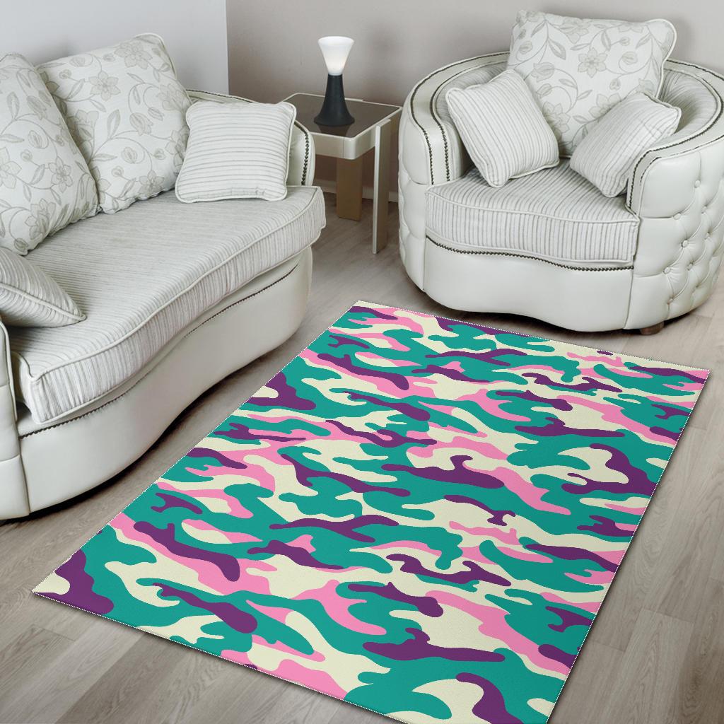 Pastel Teal And Purple Camouflage Print Area Rug GearFrost