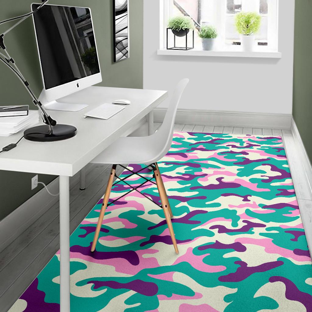 Pastel Teal And Purple Camouflage Print Area Rug GearFrost