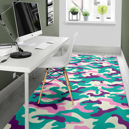 Pastel Teal And Purple Camouflage Print Area Rug GearFrost