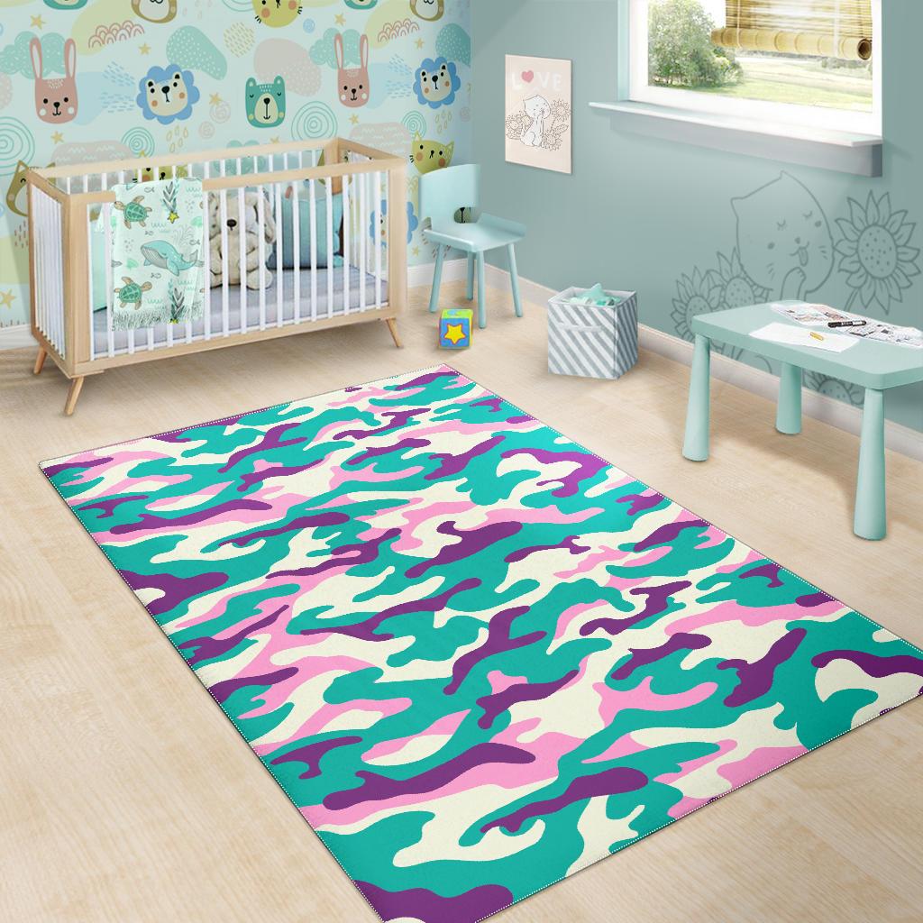 Pastel Teal And Purple Camouflage Print Area Rug GearFrost