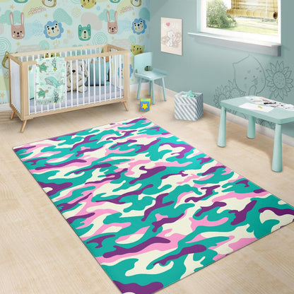 Pastel Teal And Purple Camouflage Print Area Rug GearFrost