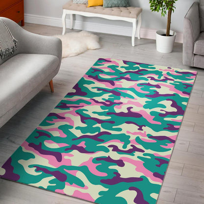Pastel Teal And Purple Camouflage Print Area Rug GearFrost