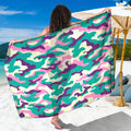 Pastel Teal And Purple Camouflage Print Beach Sarong Wrap