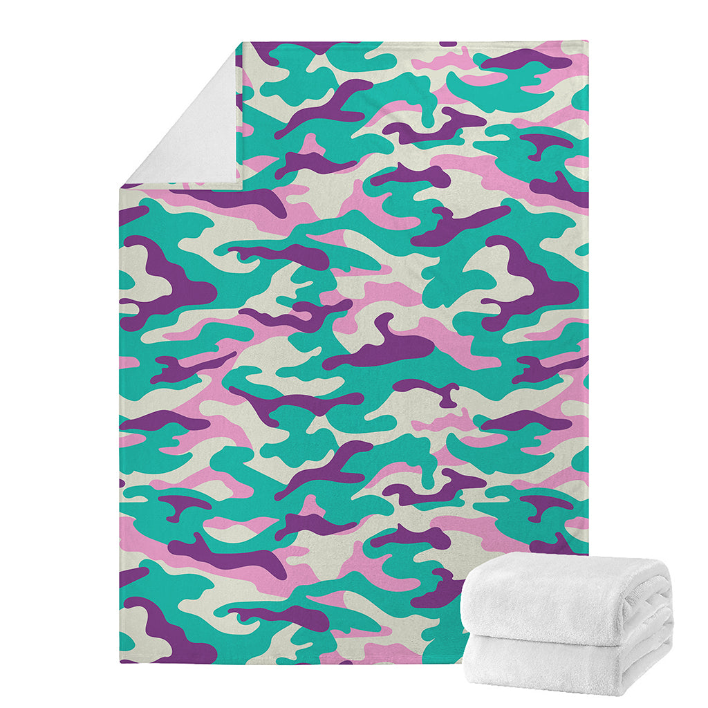 Pastel Teal And Purple Camouflage Print Blanket
