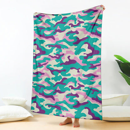 Pastel Teal And Purple Camouflage Print Blanket