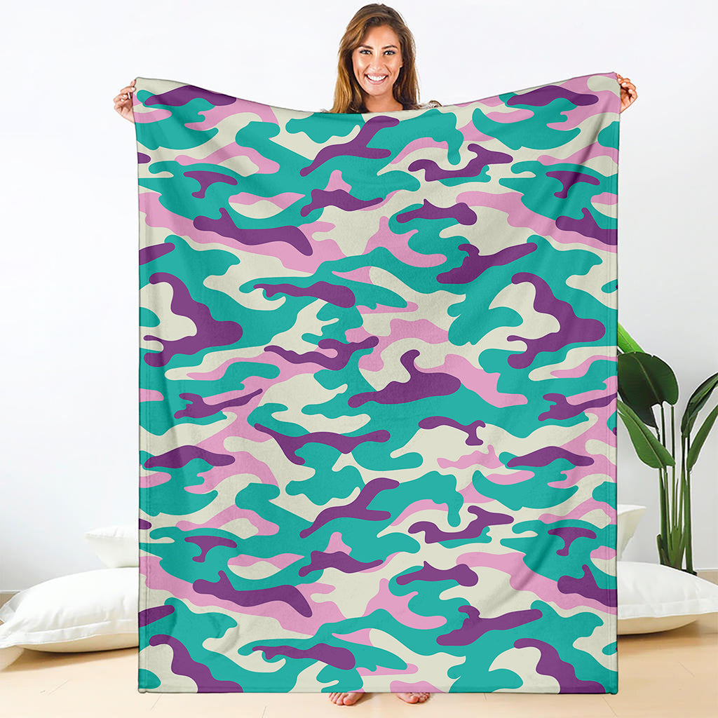 Pastel Teal And Purple Camouflage Print Blanket