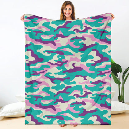 Pastel Teal And Purple Camouflage Print Blanket