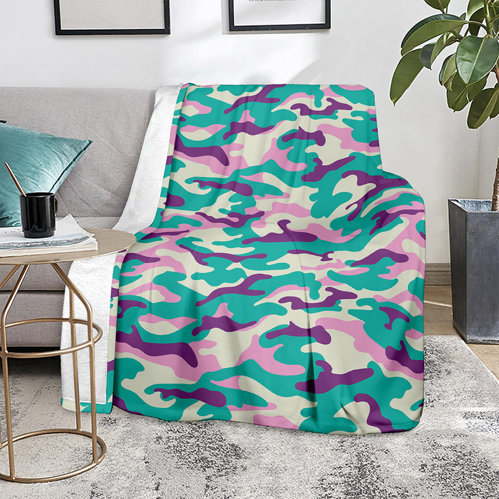 Pastel Teal And Purple Camouflage Print Blanket