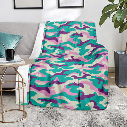 Pastel Teal And Purple Camouflage Print Blanket