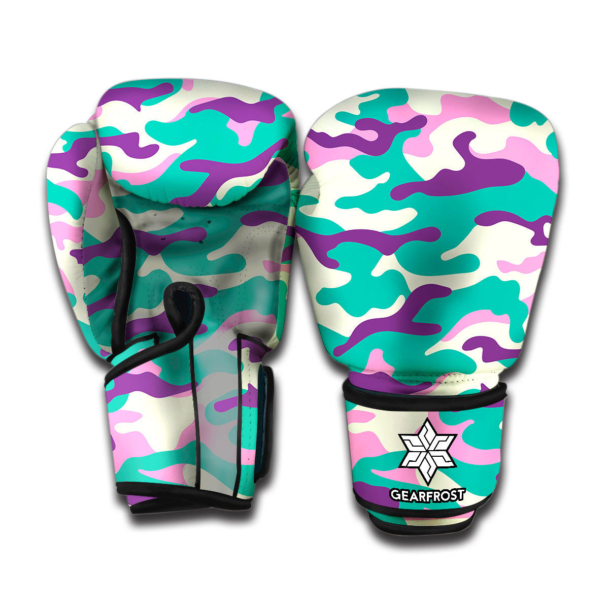 Pastel Teal And Purple Camouflage Print Boxing Gloves