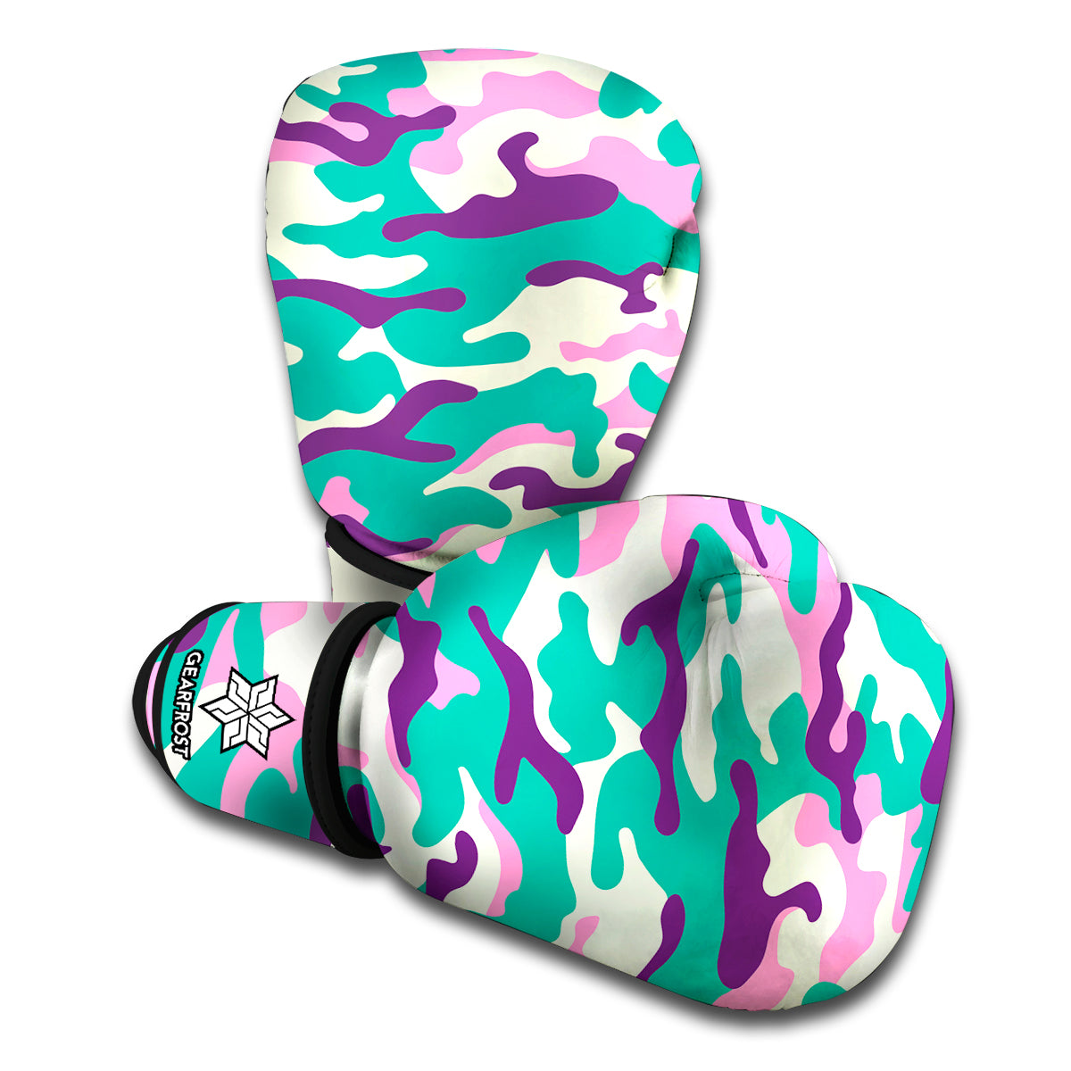 Pastel Teal And Purple Camouflage Print Boxing Gloves