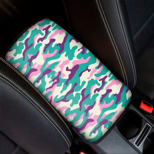 Pastel Teal And Purple Camouflage Print Car Center Console Cover