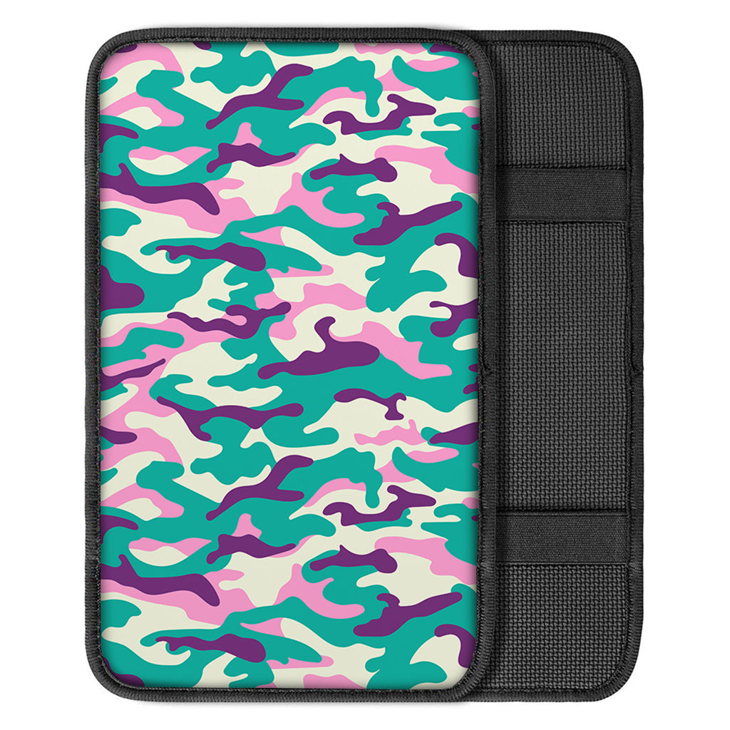 Pastel Teal And Purple Camouflage Print Car Center Console Cover