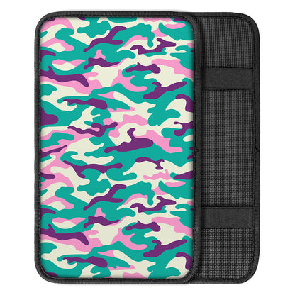 Pastel Teal And Purple Camouflage Print Car Center Console Cover