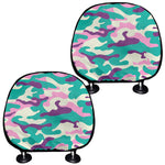 Pastel Teal And Purple Camouflage Print Car Headrest Covers