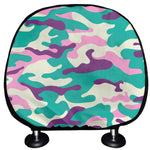 Pastel Teal And Purple Camouflage Print Car Headrest Covers