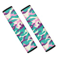 Pastel Teal And Purple Camouflage Print Car Seat Belt Covers