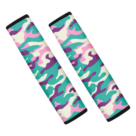 Pastel Teal And Purple Camouflage Print Car Seat Belt Covers