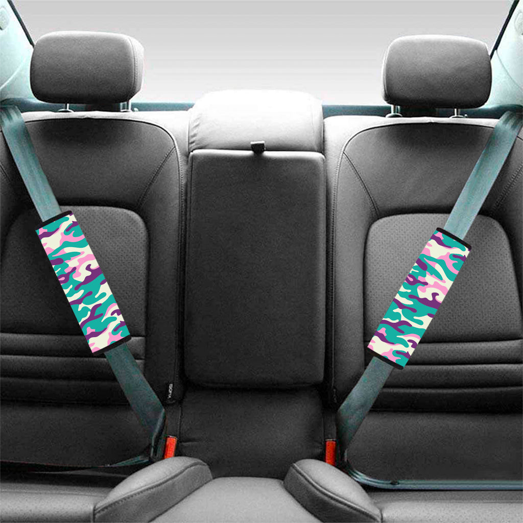 Pastel Teal And Purple Camouflage Print Car Seat Belt Covers