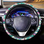 Pastel Teal And Purple Camouflage Print Car Steering Wheel Cover