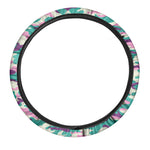 Pastel Teal And Purple Camouflage Print Car Steering Wheel Cover