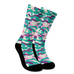 Pastel Teal And Purple Camouflage Print Crew Socks