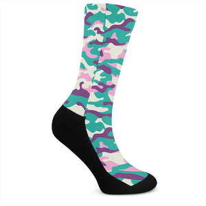 Pastel Teal And Purple Camouflage Print Crew Socks