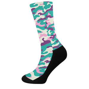 Pastel Teal And Purple Camouflage Print Crew Socks