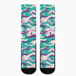 Pastel Teal And Purple Camouflage Print Crew Socks