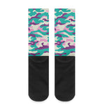 Pastel Teal And Purple Camouflage Print Crew Socks