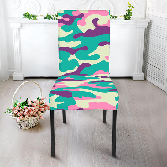 Pastel Teal And Purple Camouflage Print Dining Chair Slipcover