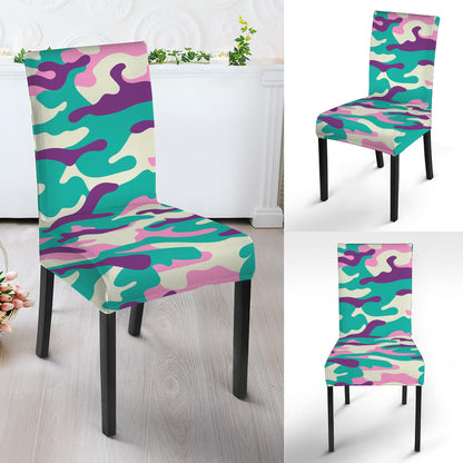 Pastel Teal And Purple Camouflage Print Dining Chair Slipcover