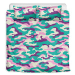 Pastel Teal And Purple Camouflage Print Duvet Cover Bedding Set